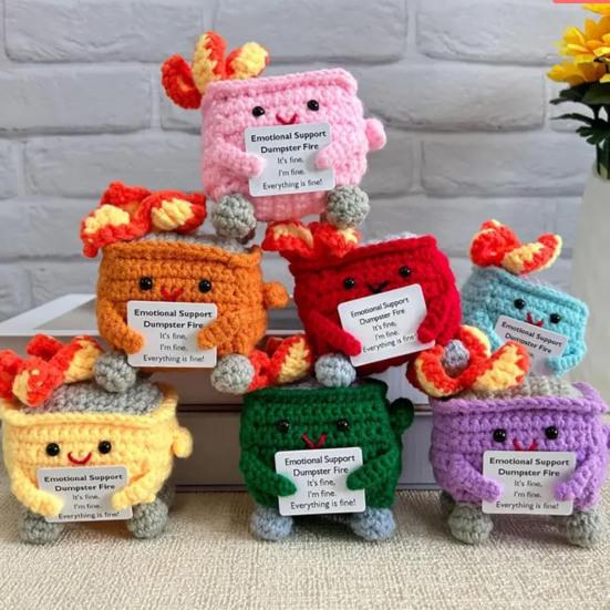 Crocheted Dumpster Plush Doll Emotional Support Gift Handmade Crochet Trash Can Flaming