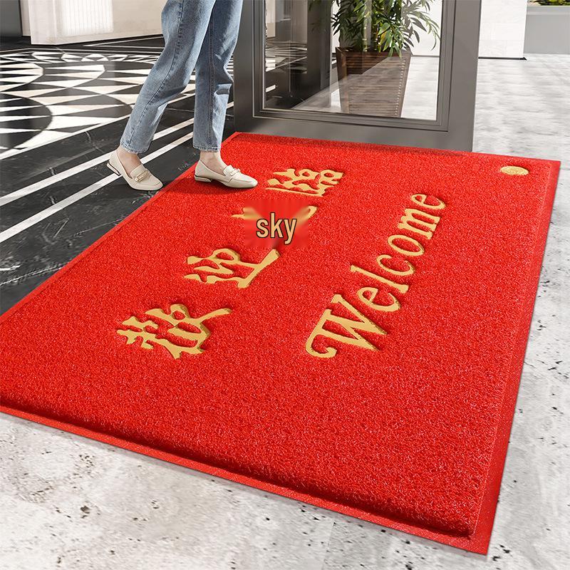 Приветственный красный шелковый кольцевой коммерческий входной коврик - Грязеотталкивающий, Противоскользящий ПВХ напольный ковер.