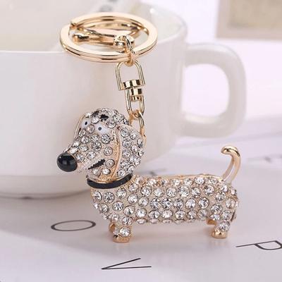 Брелок для ключей в виде собаки-колбаски таксы, брелок для сумки с подвесками, блестящий кристалл