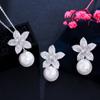 Pearl Small Flower Earrings Necklace Small Set Chain Female Super Fairy Sweet Temperament Micro-Inlaid Five-Petal Flower Set