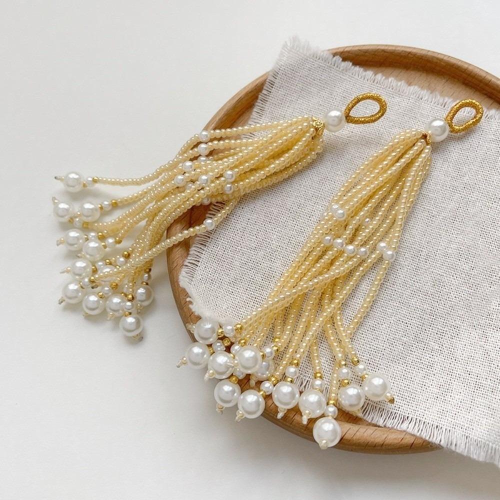 2pcs Ancient-style Tassels Beaded Keychain Handmade Bag Hanging Rope Crystal Pendant DIY Jewelry Accessory Multi-color