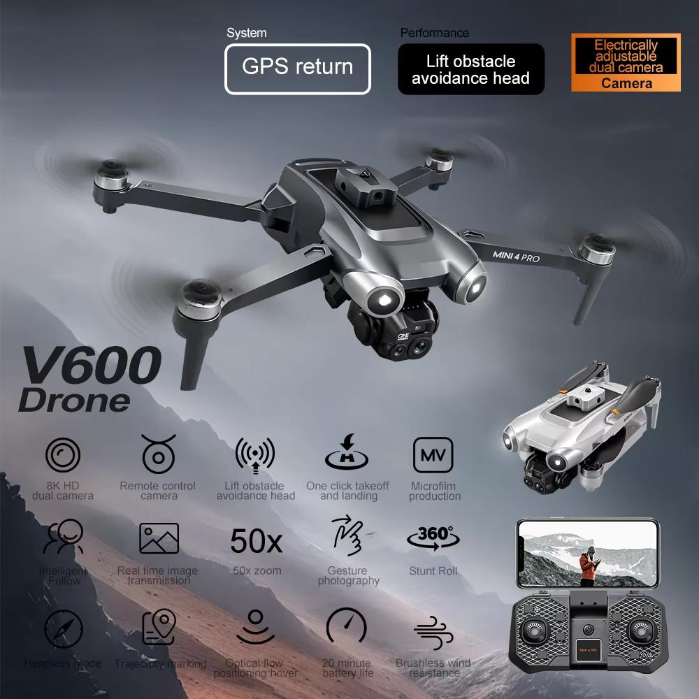 2025 Новый V600 Дрон 8K HD ESC Двойная Камера Профессиональный Избегание Препятствий Оптический Позиционирование Потока Бесщеточный Модернизированный Квадрокоптер Игрушка Подарок