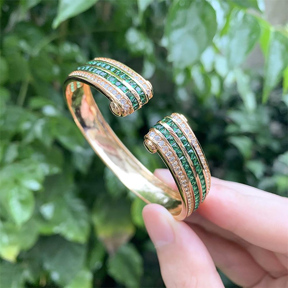 Luxury Silver 925 Wedding Bangles for Women Vintage Sapphire Emerald Ruby Gold Color Bracelets Party Fine Jewelry Birthday Gift