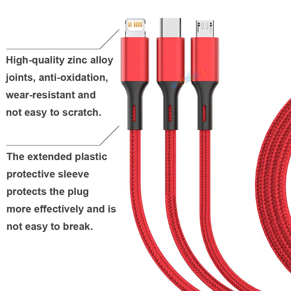 2.4A Макс. 3 в 1 USB-кабель для быстрой зарядки Lightning-кабель для iPhone Type C Кабель для зарядки мобильного телефона для Xiaomi Samsung USB Micro