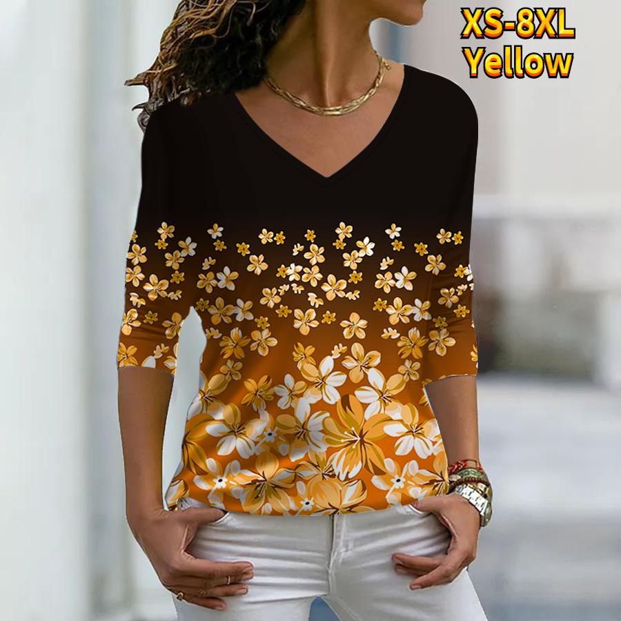 Женские осенние футболки с длинными рукавами и цветочным принтом розовых фрагментированных цветов, свободные футболки с v-образным вырезом размера плюс, топы, удобная блузка