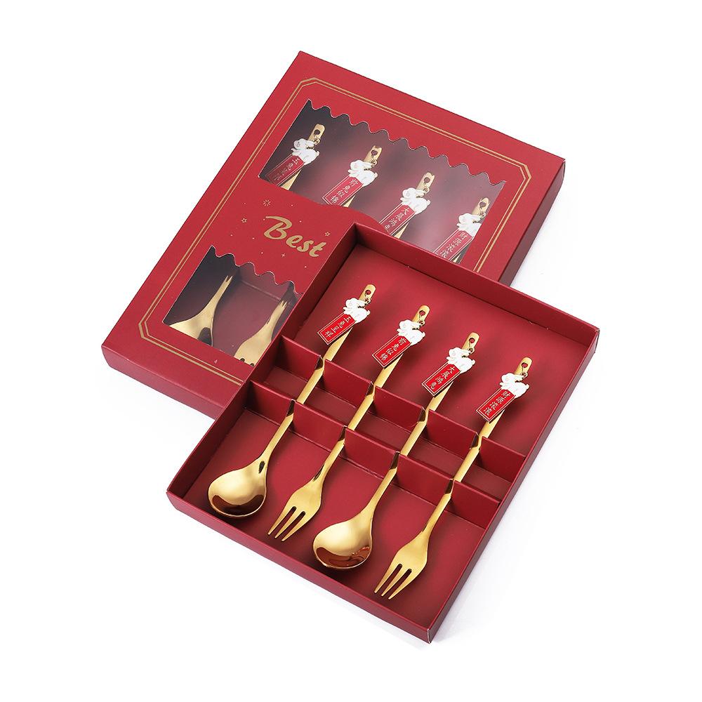 HANYANG Новогодний подарок, ложка, набор столовых приборов, кофейная ложка, фруктовая вилка, небольшой набор ложек