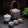 2025 New Retro Blue and White Beige Ru Kiln Kung Fu Travel Tea Set Outdoor Portable Bag Set High-end Twisted Lotus