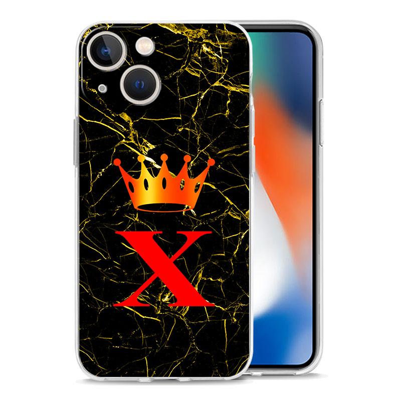 Чехол для iPhone 16 Чехлы iPhone 15 12 13 14 16 Pro Max X XR XS Max 15 Plus iPhone11 Крышка Роскошный Мраморный Буква A B Корона