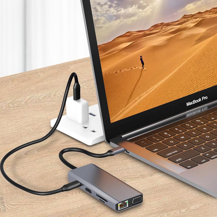 Type-C Docking Station USB 3.0 Hub with RJ45 Gigabit Ethernet 4K HDTV PD 100W 10 Ports Stock