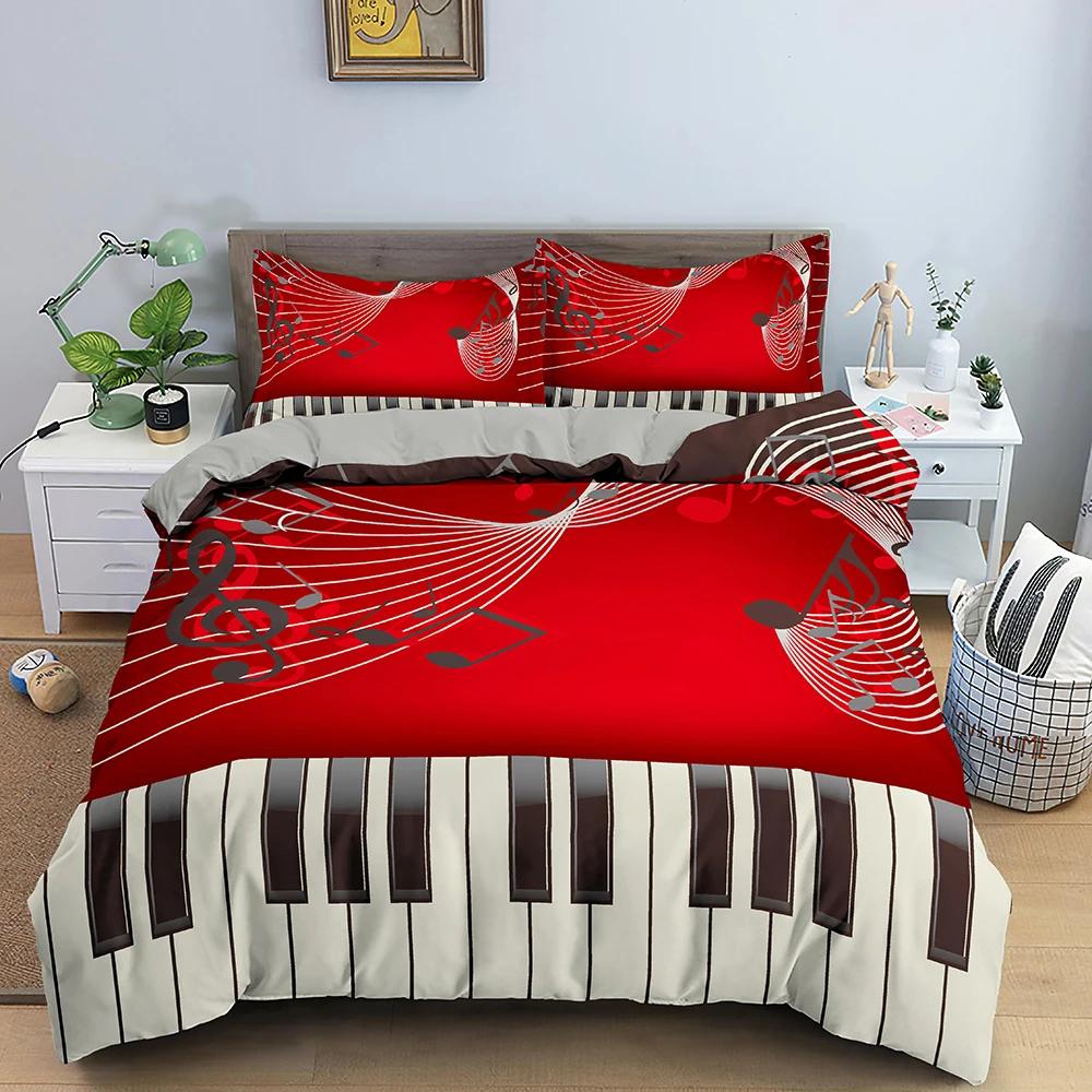 Music Bedding Set Piano Keyboard Music Note Duvet Cover Queen Size Bed Linen Comforter Microfiber Guitar Polyester Bedding Sets