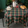Christmas Plaid Linen Tablecloth Tea Table Cover Vintage American Decorative Fabric