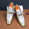Designer New Men Charm Pointed Gold Dazzling Rivet Monk Strap Leather Shoes Male Dress Wedding Prom Homecoming Loafers Footwear