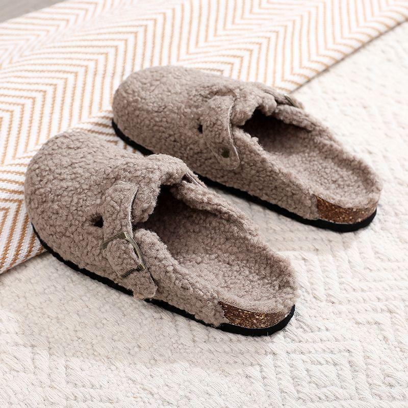 Fashion 2024 Woolen Slippers Women Fluffy Slippers Outdoor Closed Toe Cork Sandals Woman Mule Clogs Shoes Garden Clog Outdoor