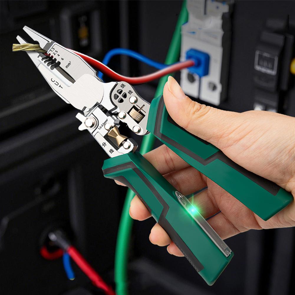 9 In 1 Wire Stripper Stainless Steel Electrician Cable Cutter Wire Crimping Pliers Clamper Splitting Winding Multi Function Tool