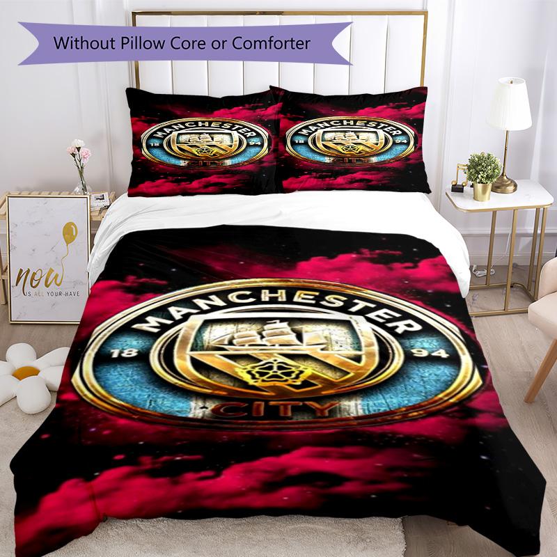 Manchester City F.C Printed Pattern Duvet Cover Set – includes 1 duvet cover and 2 matching pillowcases Bedroom decor Christmas gifts