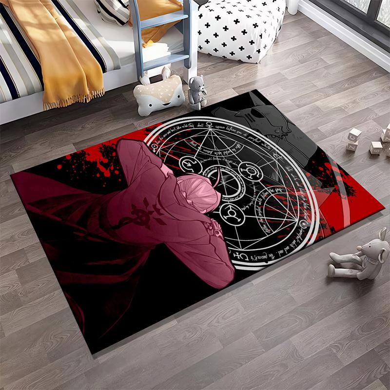 "Anime Style Carpet with Red and Black Alchemy Pattern Design" Suitable for use as an anti-slip for living room bedroom sofas