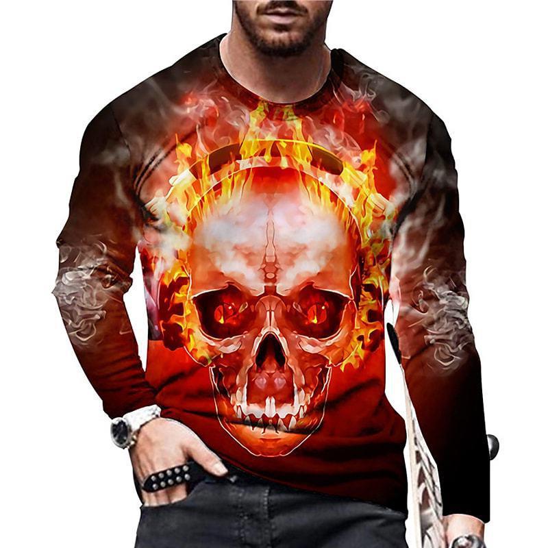 Футболка мужская с длинным рукавом и круглым вырезом с принтом черепа 3D Digital Printed Spring Autumn