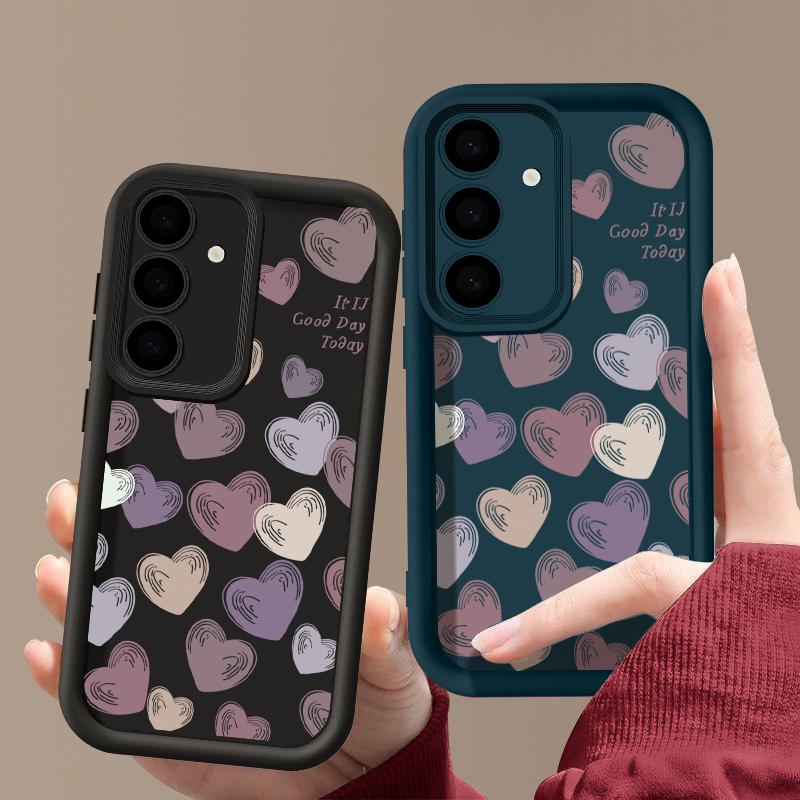 Чехол однотонный с узором в виде сердечек для Samsung S26 S25 S24 Ultra S23 S22 S21 Plus S20 FE A55 A35 A54 A34 A15 A17 A27 A37 A57 Ударопрочный чехол для телефона