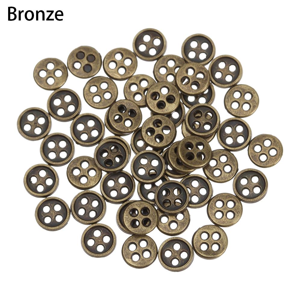 50pcs 6mm Mini Buttons 4 Holes Metal Mixed Color Round Bread Buttons Doll Buttons for DIY Sewing Blyth Doll Clothing