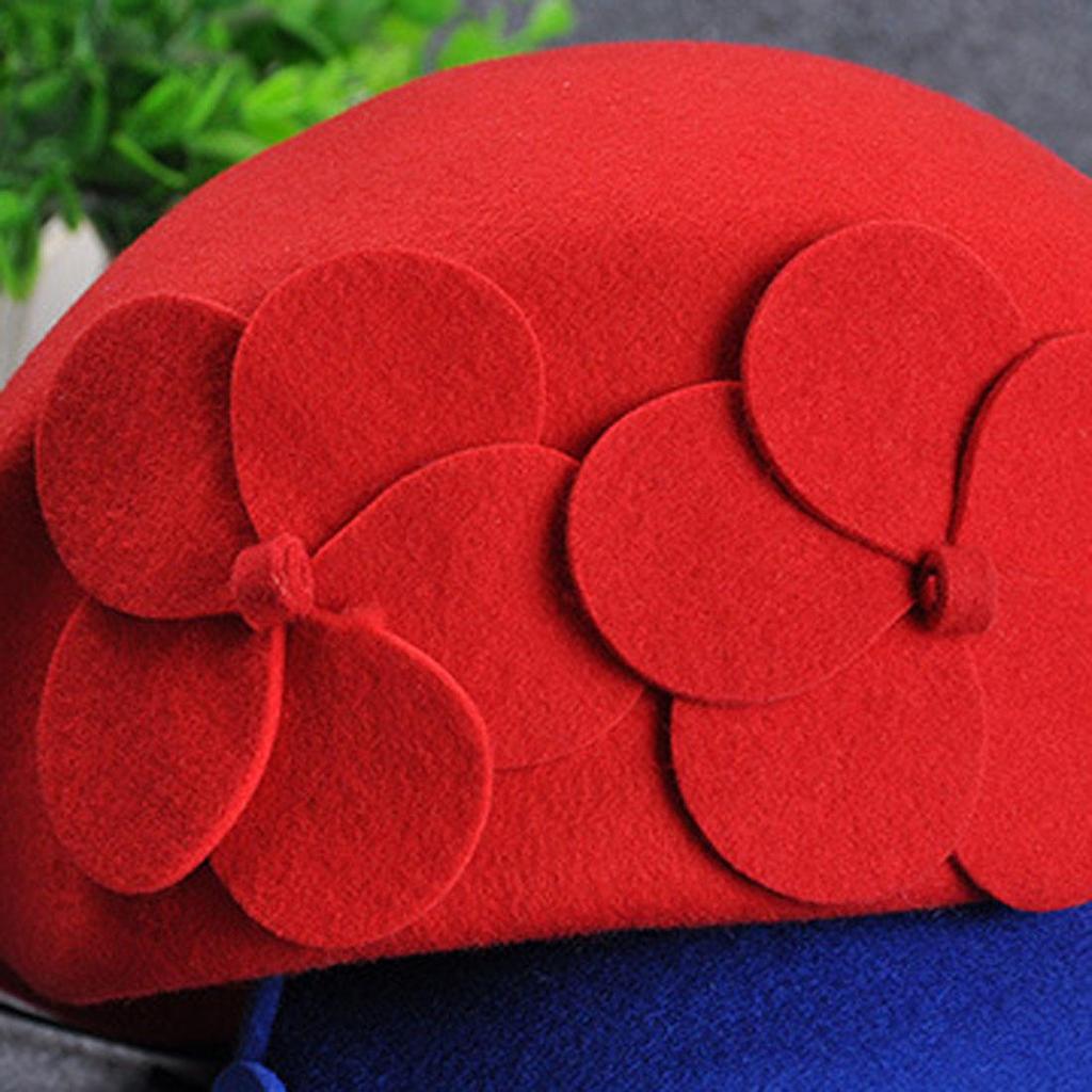 Elegant British Style Double Flower Woolen Beret Hat Ladies Winter Wool Felt Hat Airline Stewardess Cap