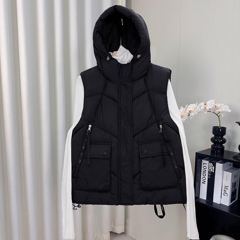 Женский свободный короткий теплый пуховый жилет без рукавов с капюшономНовый осенне-зимний женский пуховый жилет