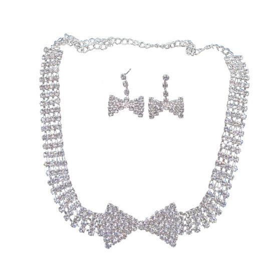 Блестящие стразы с бантом, клипсы/серьги-гвоздики, ожерелье, комплект свадебных украшений