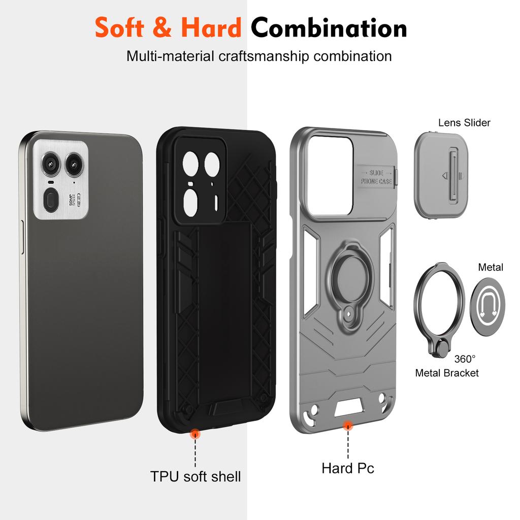 Чехол для Motorola Edge 50 Ultra 5G/Moto X50 Ultra 5G с выдвижной шторкой для камеры и подставкой, PC+TPU чехол для телефона