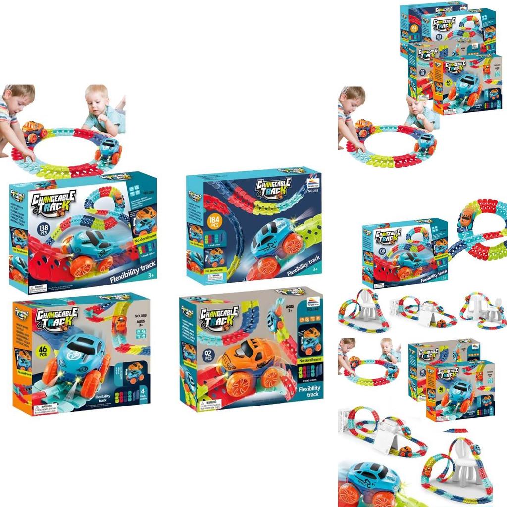 Захватывающий электрический трек для американских горок, бросающий вызов гравитации, с красочными огнями и магнитными элементами