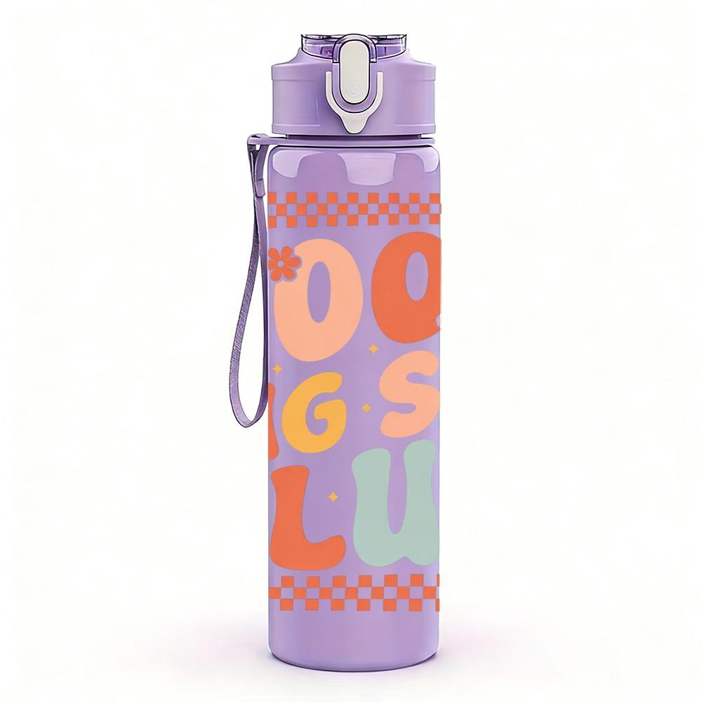 1PC Cool Big Sis Club Slogan Lettering 750ml Color Plastic Sports Water Bottle Leakproof Flip Straw Lid Suitable for Sports Office Home Use