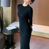 Тонкие свитера с круглым вырезом, облегающее платье для женщин, осенне-зимнее вязаное платье Vestidos Femme, теплое платье миди с длинными рукавами