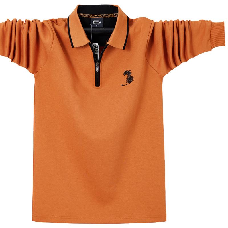 Мужская модная осенняя рубашка-поло с застежкой-молнией и лацканами 2262 — свободная, большого размера, с длинными рукавами