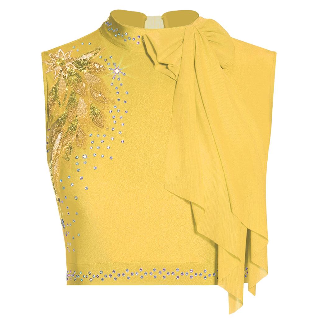 Женский современный танцевальный кроп-топ с пайетками, вышивкой, декором в виде банта, без рукавов, с вырезом на спине, танцевальная одежда