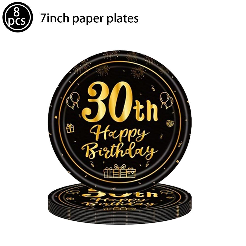 Adult 30/40/50/60th Birthday Decorations Party Plates Napkin Cup Black and Gold 30th 40th 50th 60th Birthday Party for Men Women