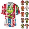 Men's Short Sleeve Button Lapel Christmas Print Chest Pocket Dry-nurse Top
