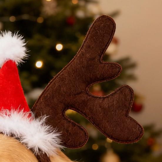 Christmas Horse Hat Reindeer Horn Headband Thick Red Velvet Santa Hat Deer Horn Hairband Xmas Horse Decoration Costume Accessories