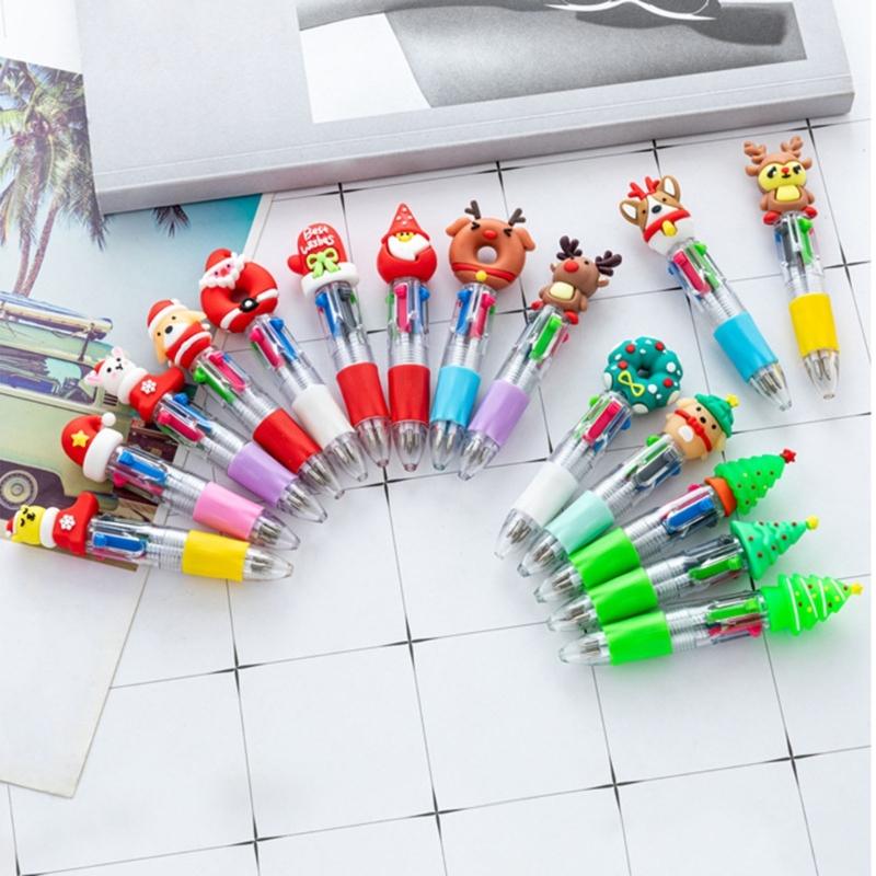 5PCS Festive Christmas Theme Ballpoint Pen Multicolor Pens With Ergonomic Grip Portable Writing Tools For Students