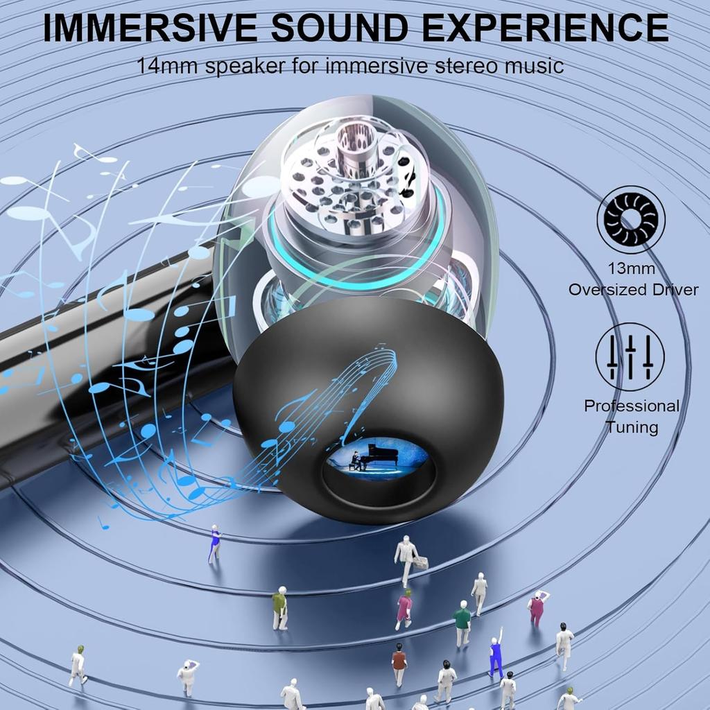 Беспроводные наушники Bluetooth 5.4 с 4 микрофонами ENC с шумоподавлением, 48-часовым временем воспроизведения, светодиодным дисплеем, зарядным чехлом, водонепроницаемыми наушниками IP7 