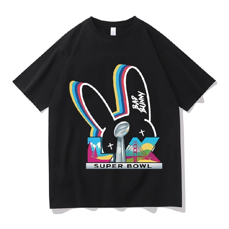 Bad Bunny Super Bowl T-shirts Short Sleeve Cotton O-neck Fashion Tshirts Men Women Soft Clothing Unisex Streetwear Hip Hop Tops