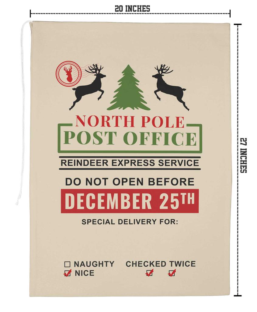 Printtoo Упаковка из 2 шт., сумки для хранения рождественских подарков, большой подарочный мешок Санты с завязкой на рождественской вечеринке 27x20 дюймов
