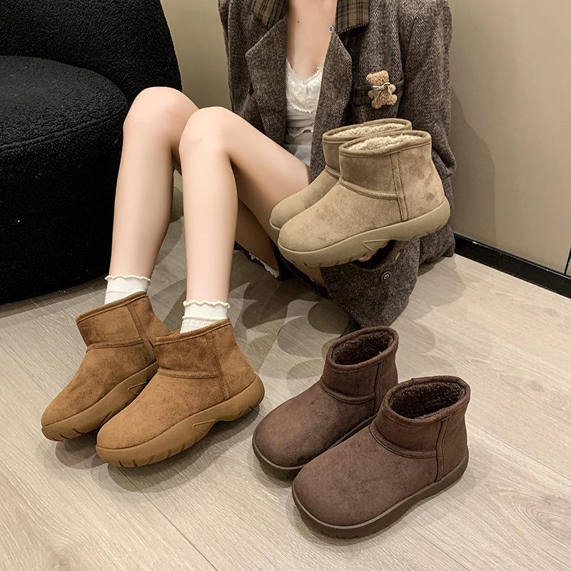 Женские зимние теплые ботинки большого размера на мягкой подошве с увеличением высоты, с мехом, противоскользящие, для снега, плюшевая подкладка, ботильоны, спортивные хлопковые ботинки для улицы