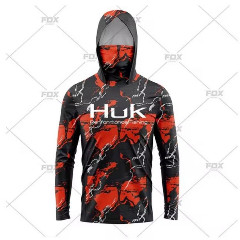 HUK Fishing Shirts Long Sleeve Hooded Face Cover Wear Outdoor