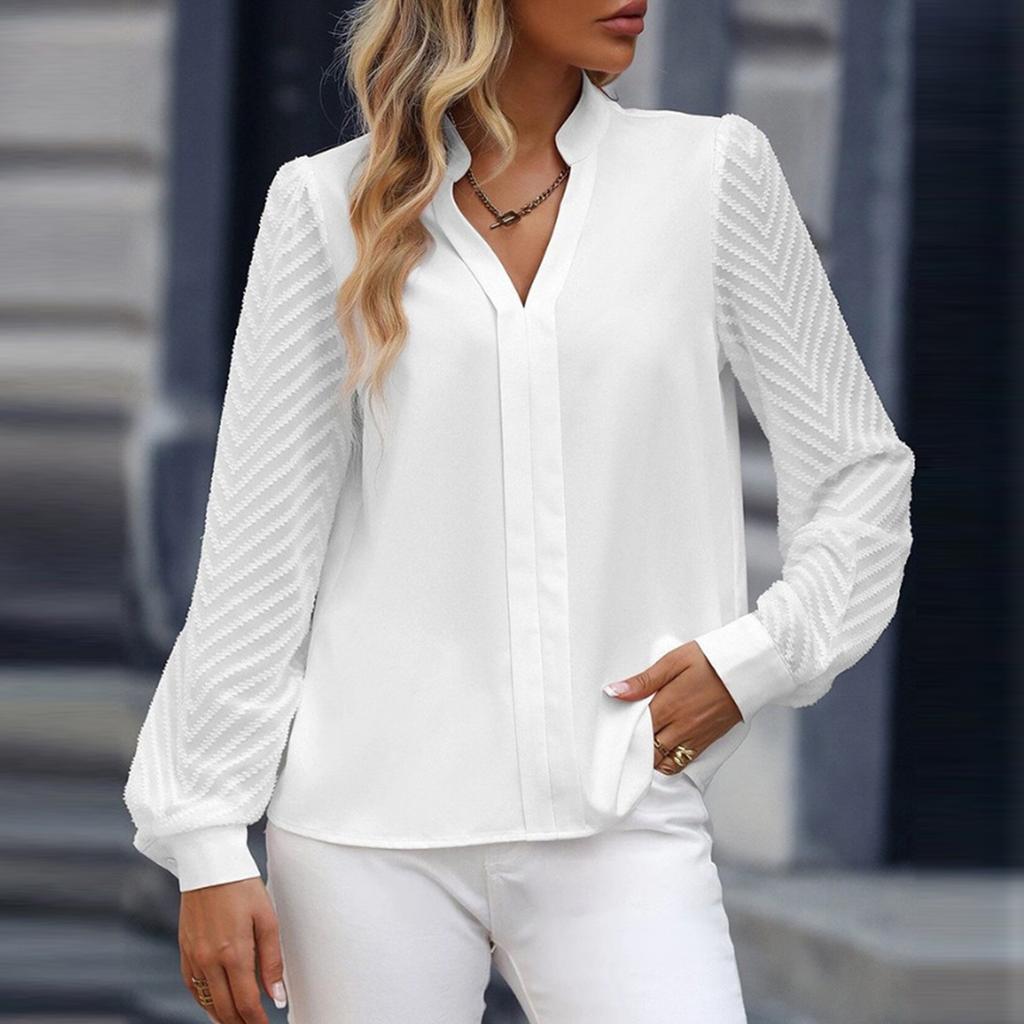 Женская повседневная модная лоскутная шифоновая рубашка с длинным рукавом и однотонной расцветкой