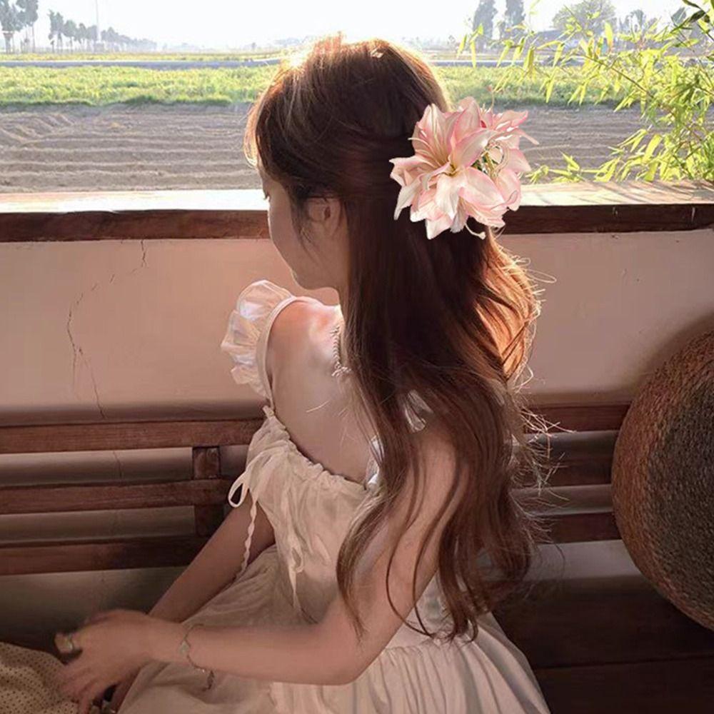 Korean Style Floral Shark Clip Fairy Sweet Hair Catches Simulation Flowers Hair Claw Beach