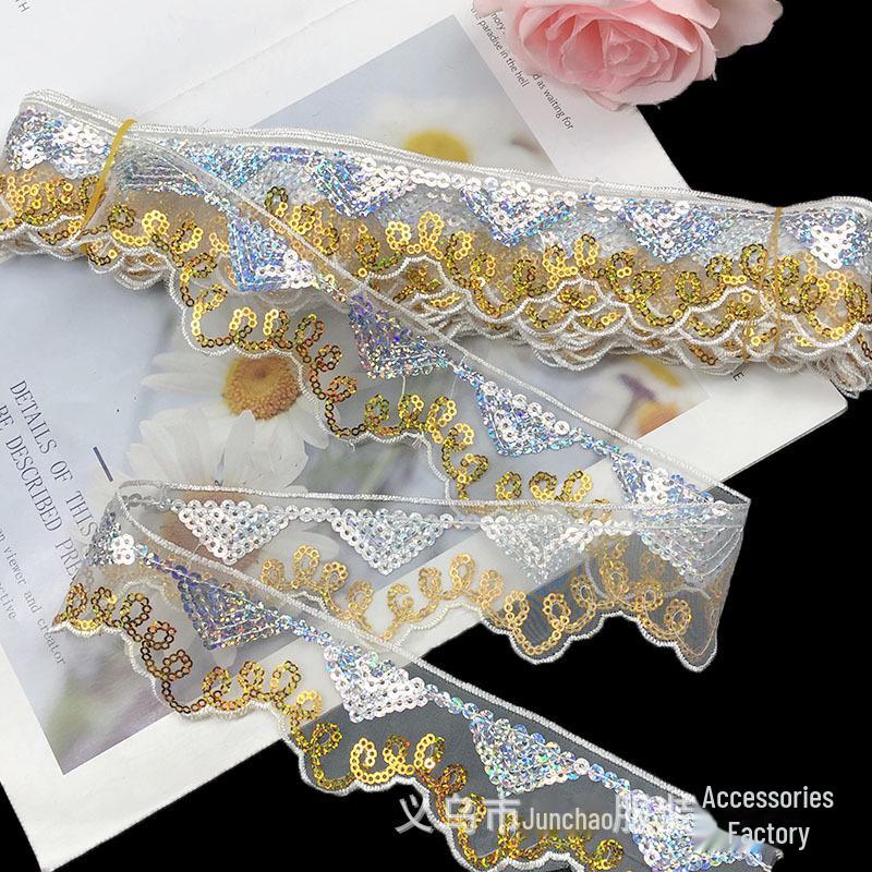 Готовая к использованию сетчатая занавеска с вышивкой пайетками и треугольной кромкой из пайеток