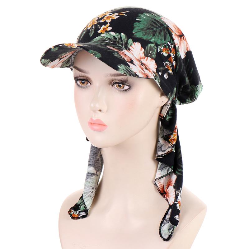 Muslim Women Printed Pre-tied Headscarf Elastic Female Turban Cancer Chemo Hat Hair Loss Cover Head Wrap Headwear Stretch Bandan