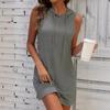 Spring Summer Women's Hoodie T-Shirt Style Dress Women's Solid Color V-Neck Sleeveless Mini Dress Casual Straight Skirt