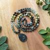 Prehnite,Moss Onyx,Indian Onyx Mala Necklace,Green Jade Pendant,JapaMala,108 Knotted Beads Meditation Healing Yoga Jewelry Gift