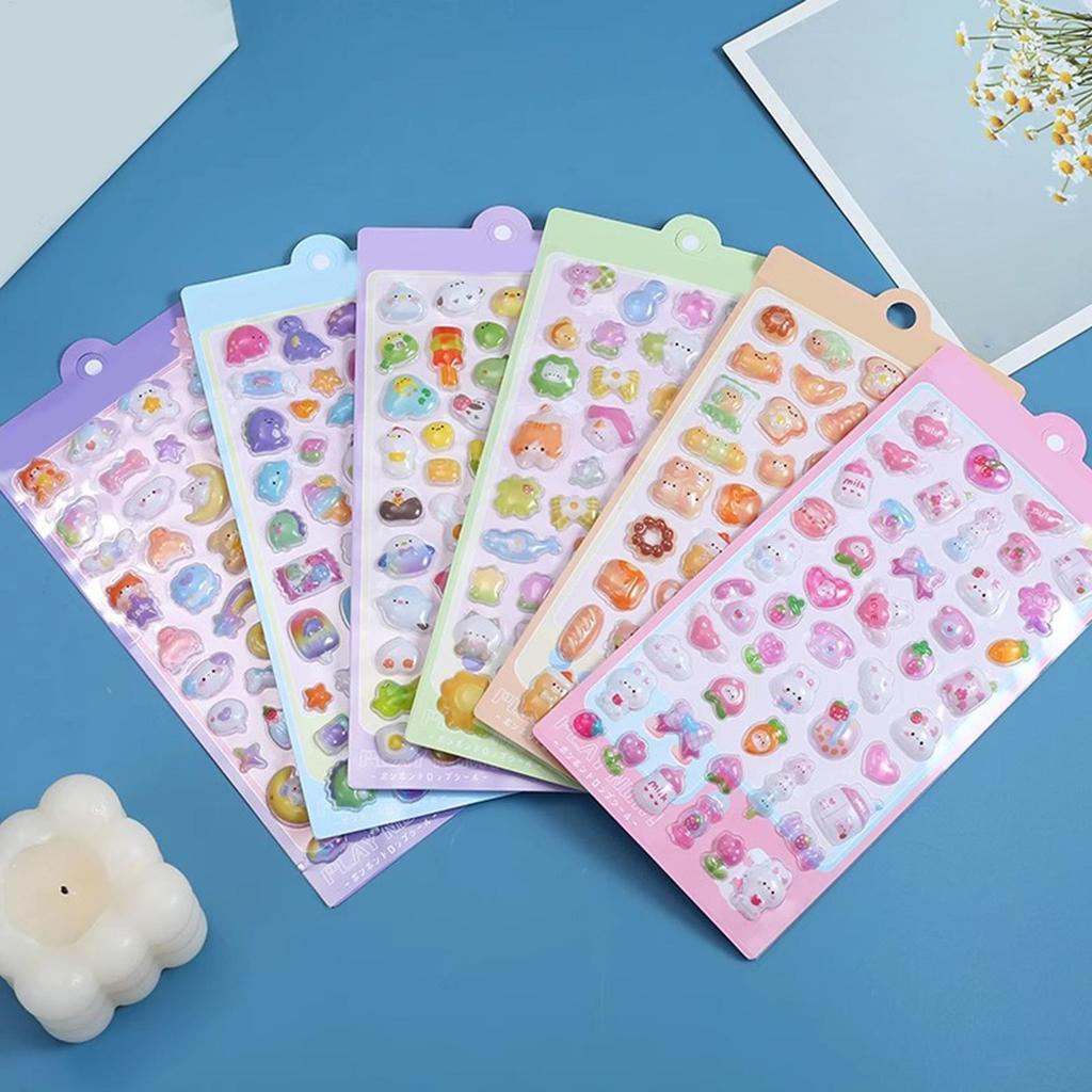 3D Sponge Stickers 6pcs Cartoon Transparent 3D Embossed Mobile Phone Scrapbook Stickers Pvc Epoxy Resin Stickers Gifts For Kids