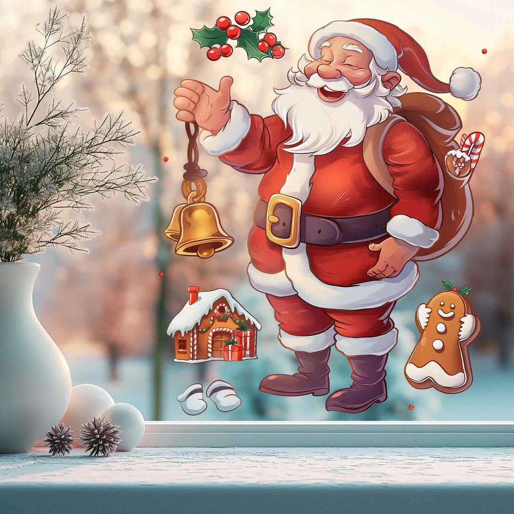 Christmas Cartoon Santa Claus Gingerbread Man Glass Window Sticker Xmas Decor Wall Stickers Merry Christmas Happy New Year