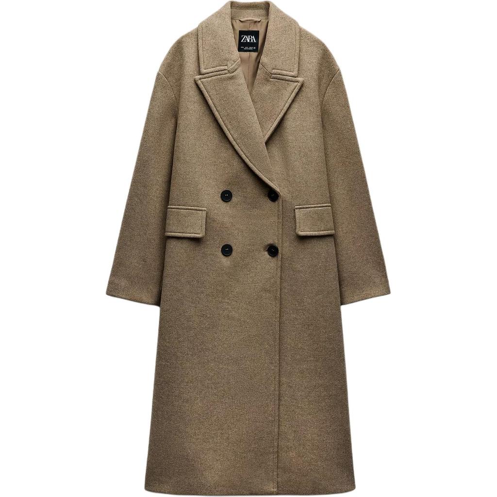 Zara Однотонное свободное пальто с длинным рукавом и лацканами, женские пальто светло-коричневого цвета 3046345-706